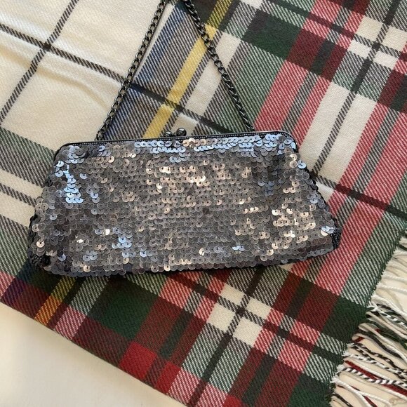 SEQUIN EVENING BAG CLUTCH IN PEWTER - NWOT (479) - Picture 1 of 9